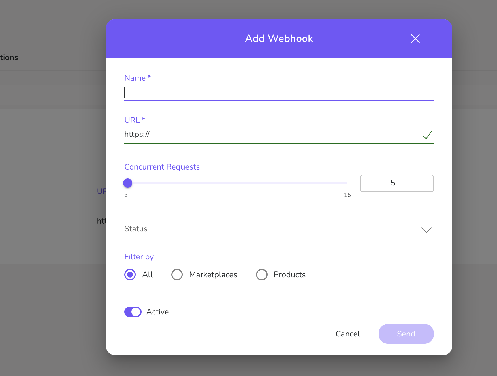 Modal Adicionar Webhook